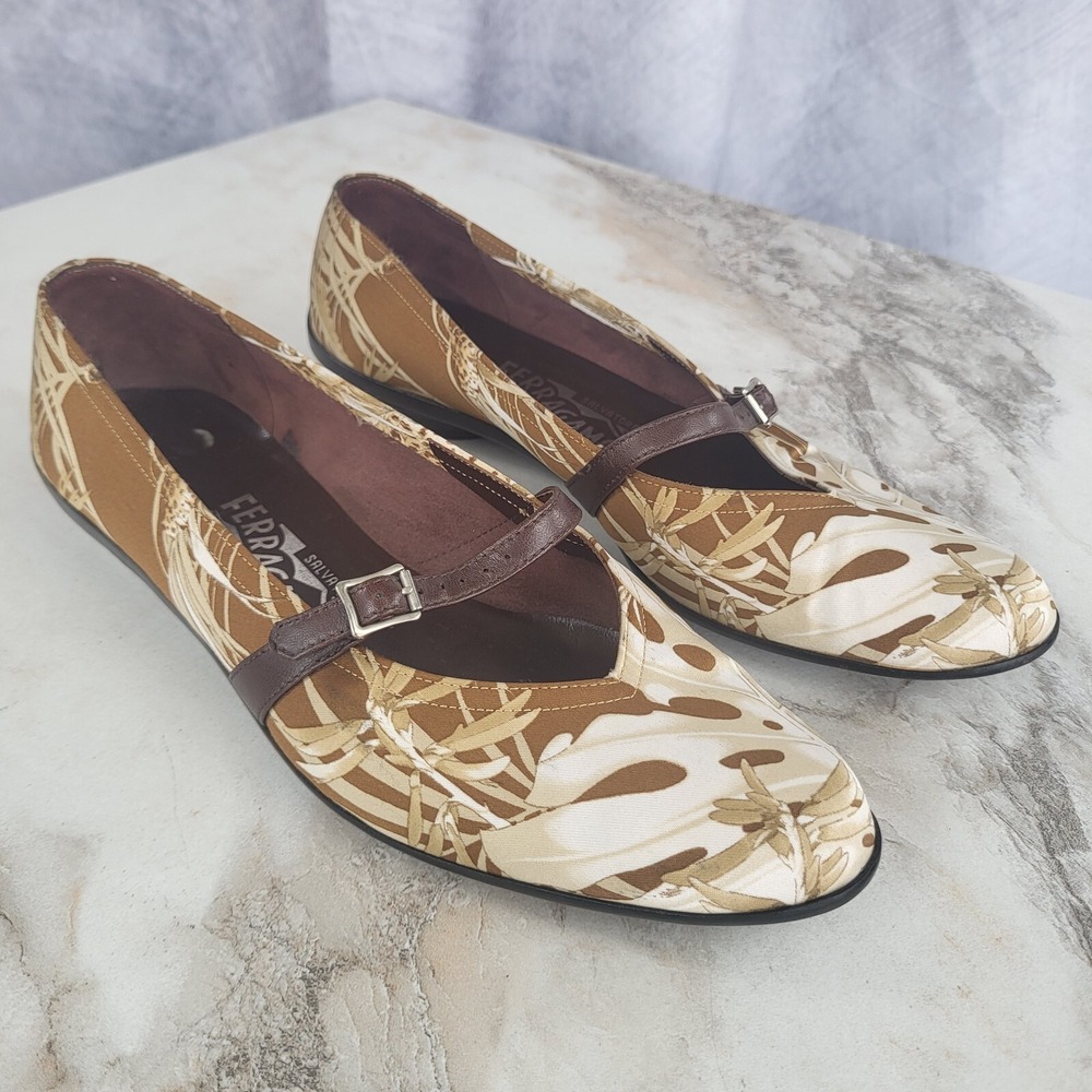 Salvatore Ferragamo AUDREY Mary Jane Ballet Flats Women's Size 6.5 B Brown
